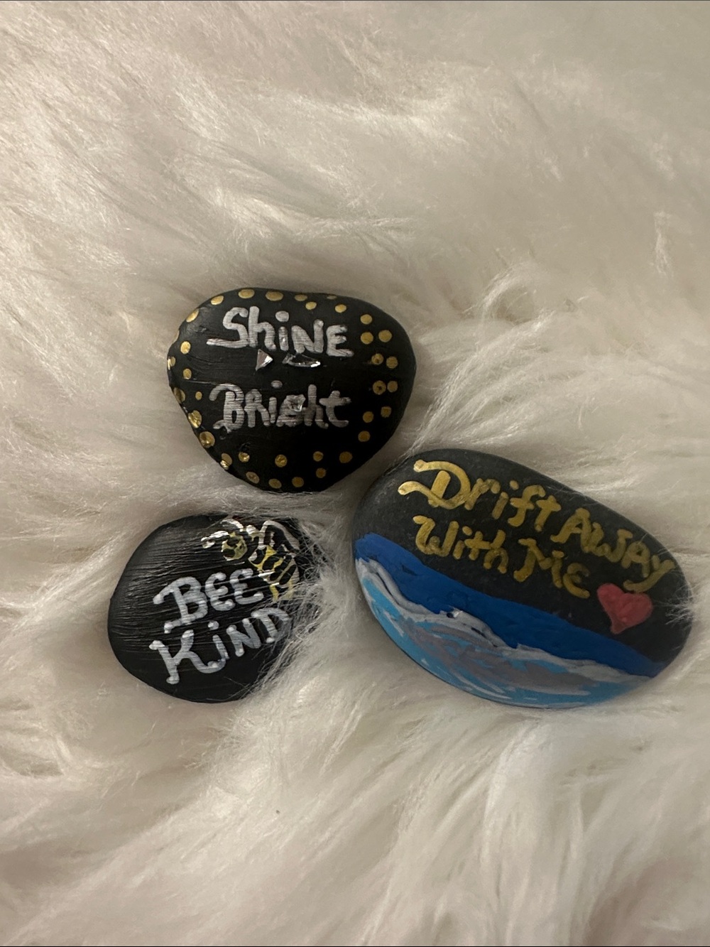 Hand-Painted Inspirational River Rocks - Black, Gold, White, Blue